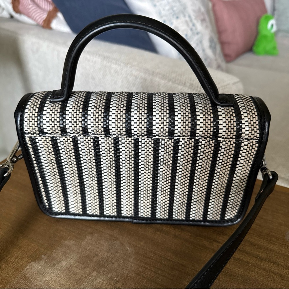 Zara Fabric Crossbody Clutch Bag Black/white/tan - Picture 3 of 10